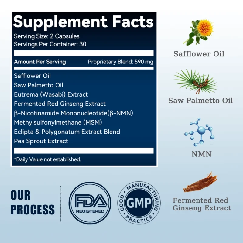 WHOLELOVE HAIR supplement facts with safflower oil, saw palmetto, NMN and herbal extracts